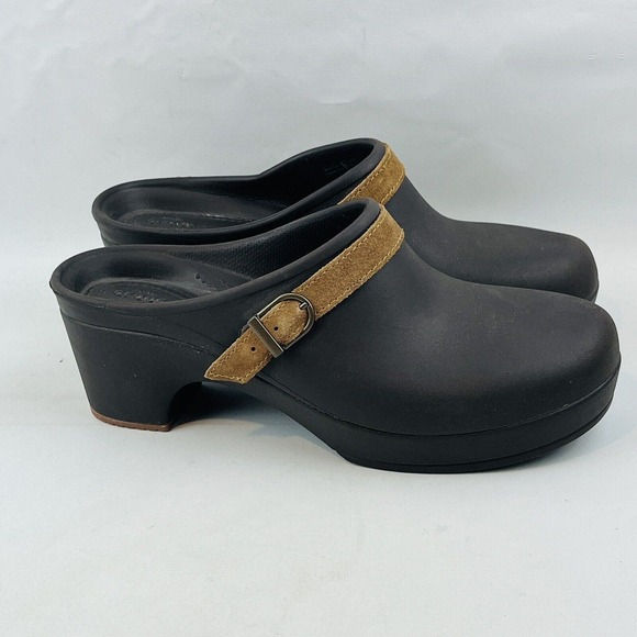 Womens 10 Crocs Sarah Espresso Clog Brown Slip On Shoes 3" Heel Style 203631 - Picture 2 of 11